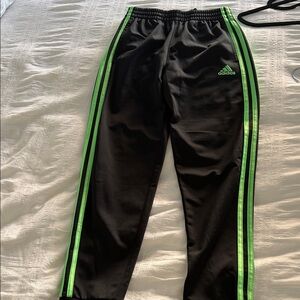 Adidas Kids Black Joggers with Neon Green Stripes
